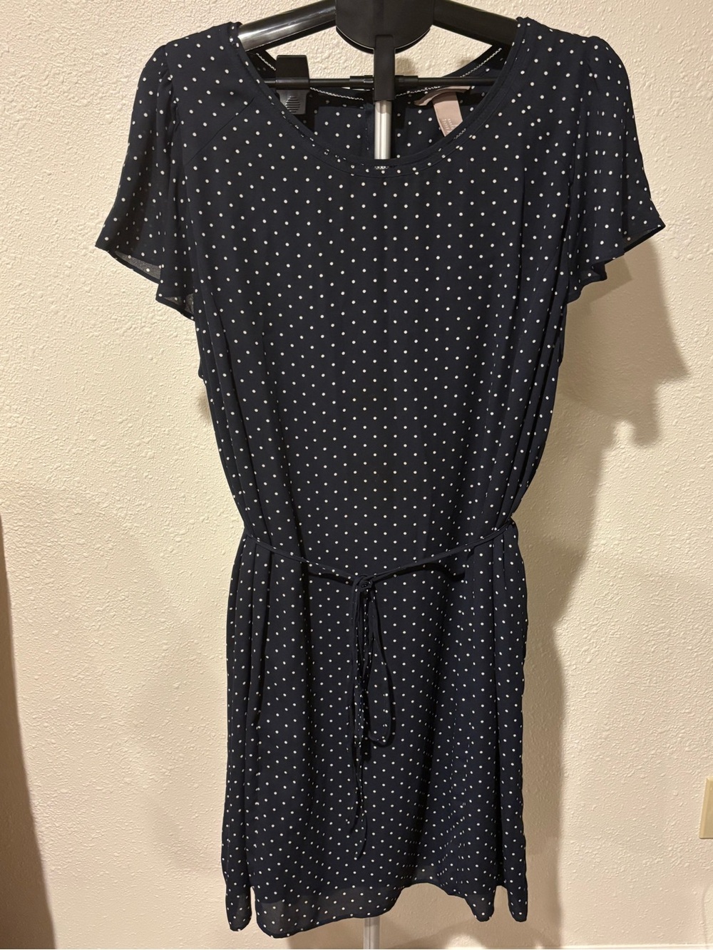 H&M Navy Polka Dot Tie-Waist Dress